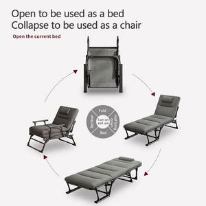 Outdoor <b>Camping</b> Adjustable Portable Rollaway Metal <b>Reclining</b> Folded Foldable Folding Bed <b>Chair</b> With Mattress - Product Image 3