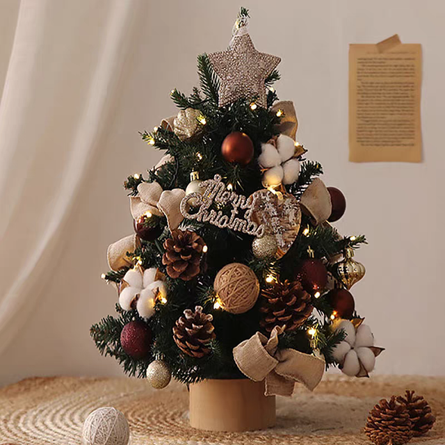 PE 45/60cm Luxurious Mini Christmas Tree LED Display Screen Battery Operated 20 LED Warm Lights High Quality Standing Base