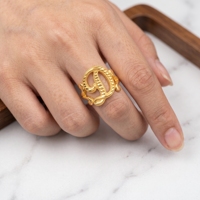 Bague personnalisée avec initiale en or massif plaqué or, style hip-hop, cadeau pour homme pour le Nouvel An, QIUHAN Dropshipping