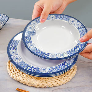 Vente en gros de <span class=keywords><strong>vaisselle</strong></span> personnalisée bon marché pour restaurant et hôtel Assiettes à soupe en mélamine de 8 pouces à imprimé floral bleu - Product Image 1