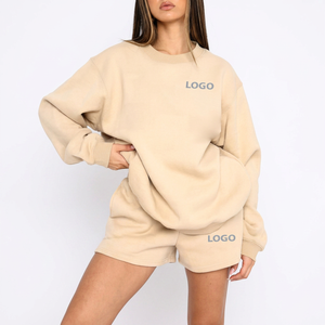 Offre Spéciale pull décontracté lâche tricot vêtements de salon femmes ensemble Logo vierge personnalisé à la mode printemps sweat-shirt et ensemble de shorts - Product Image 1