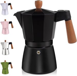 Cafetière Moka en aluminium 6 tasses 300 ml avec poignée en bois véritable - Product Image 1