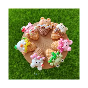 Hot Selling Summer Favorite Cartoon Animal Ice Cream Cone Dessert Miniature House Food Toys For DIY Handmade Accessories