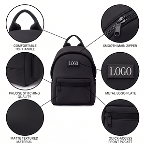Individuelles Logo Neopren Mini Schulrucksack Großhandel Schwarz Wasserdichter Schülerrucksack Leichter Casual Tagesrucksack mit USB-Reißverschluss RFID - Product Image 2