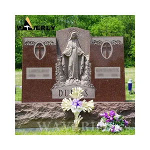 Lápidas de cementerio únicas, gran lujo, granito rojo, mármol, Estatua de la Virgen María, lápida sepulcral, precios