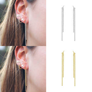 Boucles d'oreilles pendantes ROXI simples en argent sterling S925 avec chaîne à longues pampilles et clous en or 18 carats - Product Image 5