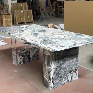 Mesa de mármol natural personalizada de lujo italiano moderno, mesa de comedor con base de piedra, juego de mesa y silla para 8 canicas - Product Image 1