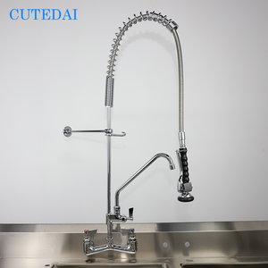 Robinet de cuisine commercial en laiton à débit élevé, montage mural avec douchette de pré-évier, pour <span class=keywords><strong>restaurant</strong></span> industriel, hauteur 47 pouces, entre-axe 7-8 pouces - Product Image 3