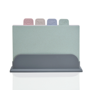 4 PCS Wheat Straw Plastic Chopping Board Set Raw and Cooked Food Cutting Board Non-slip Chopping Board with Storage Holder