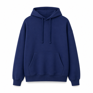 <b>Women's</b> <b>Navy</b> Blue Drop Shoulder <b>Hoodie</b> Long Sleeve Solid Casual Pullover Sweatshirt With Kangaroo Pocket - Product Image 2