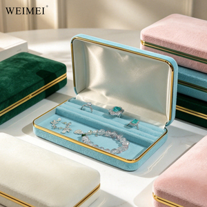 WEIMEI Custom Logo Luxury Velvet Portable Travel <b>Ring</b> Earring Bracelet Necklace <b>Storage</b> Organizer Gold Metal Trim Jewelry Box - Product Image 3