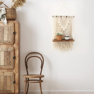 Étagère murale en macramé à un seul niveau, style bohème, faite à la main, tissée, pour le rangement des plantes, décoration de la maison, salle de bain, chambre à coucher - Product Image 6