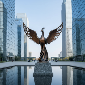 Grande sculpture de phénix en bronze coulé à la main, statue d'oiseau abstraite moderne en métal pour décoration extérieure - Product Image 1