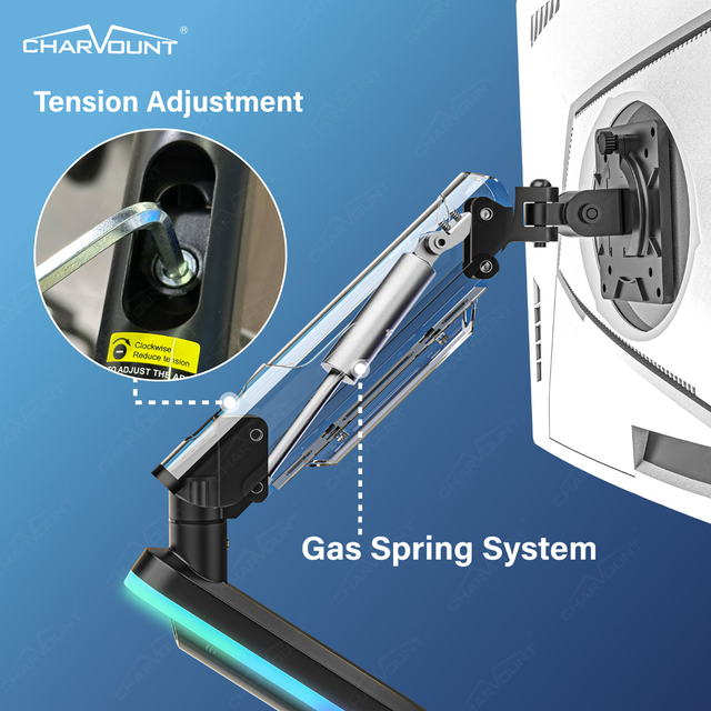 New Heavy Duty Single Monitor Arm for 10-32 Inch Screens RGB Gas Spring Desk Mount 10kg VESA 75x75 100x100