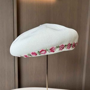 Fufan printemps/été mince doux brodé petite fleur béret pour les femmes avec tout tricoté peintre Bud chapeau pour montrer <span class=keywords><strong>petit</strong></span> visage - Product Image 4
