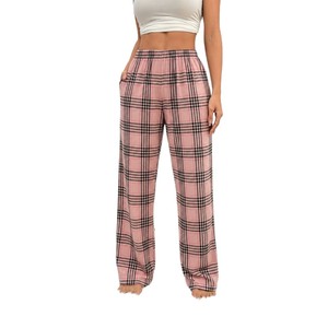Pantaloni pigiama natalizi transfrontalieri per genitori, bambini e coppie; Design a gamba larga a quadri, traspiranti in poliestere/cotone da donna - Product Image 5
