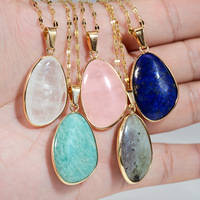 Collier Pendentif en Pierre Naturelle pour Femme, Collier en Cristal de Pierre Précieuse Colorée, Chaîne en Or avec Pierre Irrégulière, Bijoux en Gros