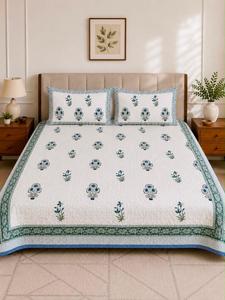 Best Quality Hand Block Premium Cotton Reversible Quilted Comforter with 2 <b>Pillow</b> Covers for Bedroom Decor Available For Sale - Product Image 5
