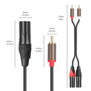 Usine personnalisée double RCA mâle à double XLR mâle câble Audio Hi-Fi amplificateur blindé OFC mélangeur câble adaptateur <span class=keywords><strong>de</strong></span> connexion Audio - Product Image 2