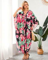Robe de plage imprimée grande taille pour femme, 100 % polyester, séchage rapide, protection solaire, col en V, manches chauve-souris, coupe ample