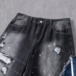 Vaqueros de mezclilla de pierna ancha <span class=keywords><strong>con</strong></span> efecto desgastado, rotos, <span class=keywords><strong>con</strong></span> dobladillo deshilachado y salpicaduras de pintura, estilo urbano, <span class=keywords><strong>con</strong></span> patchwork de dos tonos - Product Image 4