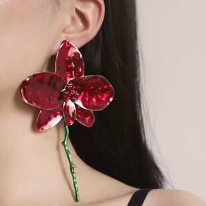 Cross-Border Spanish <strong>Babe</strong> Style Exaggerated Dripping <strong>Oil</strong> Enamel Light-Luxury Natural Stone Large Flower Women's Earrings Fashion - Product Image 4