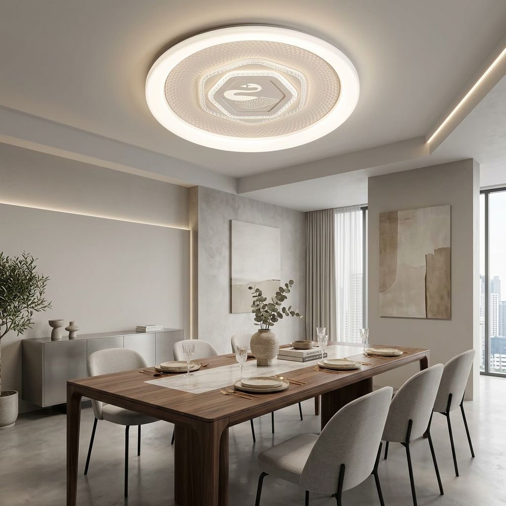 Contemporary Ceiling Lamp Brilliant Crystalline Hexagon Ring High Brightness No Flicker Smart Home Decor Essential Item Premium