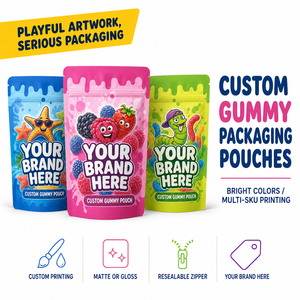 Bolsa de Mylar Personalizada de 3.5g, Resellable, a Prueba de Niños, a Prueba de Humedad y Olores, para Dulces Comestibles y Gomitas - Product Image 1