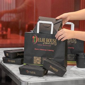 Bolsas de Papel Kraft Impresas Offset, Ecológicas, Desechables, Reciclables y Biodegradables, con Asas Planas, para <span class=keywords><strong>Comida</strong></span> <span class=keywords><strong>India</strong></span> y <span class=keywords><strong>Bistro</strong></span> - Product Image 2