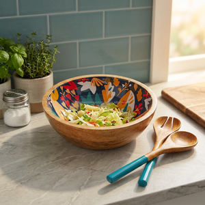 Bol en bois élégant et luxueux à imprimé floral avec cuillère, pour servir la nourriture, la soupe, les biscuits, lavable, personnalisable, en stock, pour les fêtes, ustensiles de cuisine Falak - Product Image 1