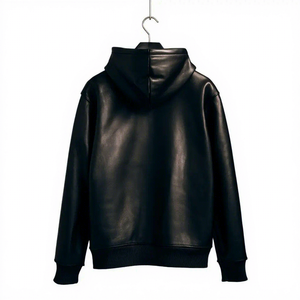 Custom Men's Leather Hoodie <b>Jacket</b> Premium PU Leather Hooded <b>Jacket</b> Casual Streetwear OEM ODM Wholesale Manufacturer - Product Image 4