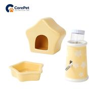 Ensemble de maisonnette en céramique et accessoires pour hamster - Nid d'été rafraîchissant écologique, bol pour nourriture, bouteille d'eau pour petits animaux