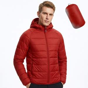 Blouson matelassé à capuche pour homme de qualité supérieure, imperméable et coupe-vent, en polyester rembourré, fermeture double boutonnage, couleur unie - Product Image 2