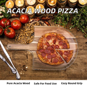 Platos para pizza de madera maciza de acacia hechos a mano en India para decorar tu comida a un precio económico. - Product Image 2