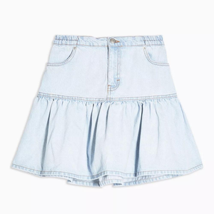 Fabricante de China, Falda vaquera informal azul claro para niñas, minifaldas vaqueras lavadas con agua personalizadas para mujeres - Product Image 5