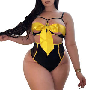 Conjunto de lencería de 2 uds para mujer de talla grande, calzoncillos con lazo en la parte superior delantera, ropa interior de encaje Sexy para adolescentes, conjuntos de lencería para chicas gordas - Product Image 6