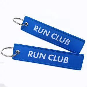 Customized Double Sides Company Logo Flight Key Tag Custom Embroidered Key Chain With Keyring Woven Keychain