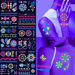 12 pièces tatouages temporaires lumineux Fluorescent néon dans l'obscurité éclairer <span class=keywords><strong>tatouage</strong></span> coeur <span class=keywords><strong>papillon</strong></span> <span class=keywords><strong>épaule</strong></span> <span class=keywords><strong>tatouage</strong></span> fête autocollant - Product Image 1