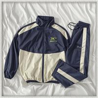Conjunto de 2 Piezas de Pantalones Deportivos Casuales Transpirables con Cremallera Personalizada, Chaqueta Cortavientos de Nailon Unisex con Puños Elásticos Impermeables para Hombre