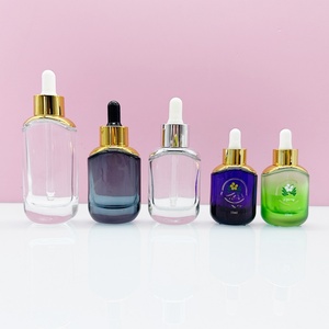 Custom Color 15ml 30ml 50ml 100ml Transparent Grey Purple Cosmetic Packaging Glass Serum <b>Bottles</b> and <b>Dropper</b> Lid - Product Image 3