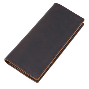 Biểu Tượng Tùy Chỉnh Crazy Horse Bifold Da Chính Hãng Dài Cổ Điển Ví Sổ Séc Trường Hợp Thẻ Chủ Cho Nam Giới Phụ Nữ - Product Image 6