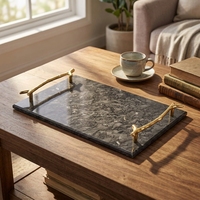 Plateau de service en marbre naturel avec poignées dorées pour la décoration de la maison plateau de stockage de produits de soin de la peau pour cafétéria hôtel
