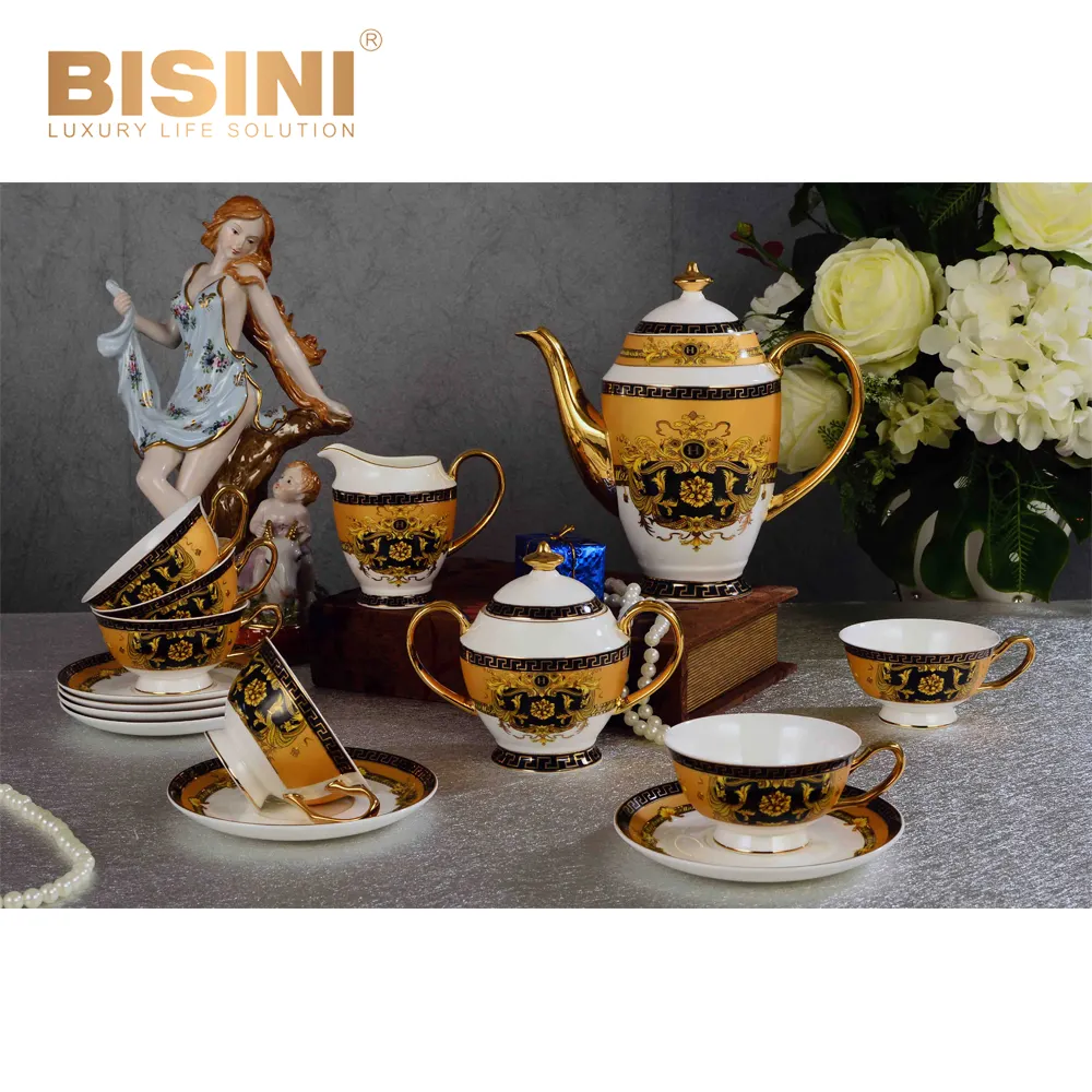 Di lusso Fine Bone China Set di Tè di Porcellana/Arabo Teiera Caffè Set Nuovo Oro Stile Cinese Fiore di Tè E Caffè set