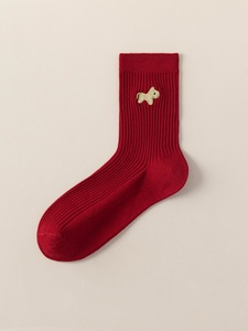 Calzini da Donna in Cotone a Doppio Cilindro con Ricamo Rosso, Calzini alla Moda Personalizzati con Cuore per Donna, Vendita all'Ingrosso - Product Image 2