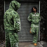 Ensemble de survêtements décontractés pour hommes, personnalisé par le fabricant, avec sweat à capuche zippé en coton camouflage, style streetwear, coupe oversize et ample