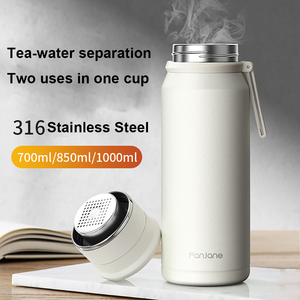 All'ingrosso fiaschetta termica minimalista da 1l bottiglia d'acqua in acciaio inox con infusore di tè due coperchi per bere direttamente - Product Image 6