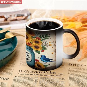 Matte Frosted <b>Ceramic</b> Mug 11oz Heat Activated Home <b>Cup</b> With Floral Bird Design - Product Image 5