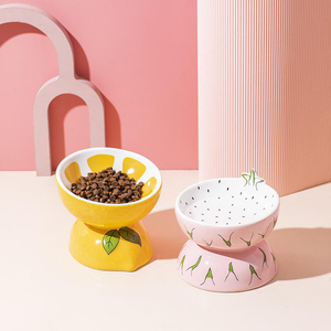 Eco-Friendly Ceramic <b>Cat</b> Bowl Elevated Slanted Neck Protection Food Water Feeder Fruit Design Pet Dish Pet Accessories Supplies - Product Image 2