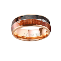 Anneau de mariage en argent/noir/or rose avec incrustation de météorite, bois de koa, bois de zèbre, flèches en tungstène de 8 mm, style viking, pour la chasse