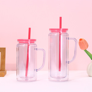 Nouveau Gobelet Tumbler en Plastique ABS à Double Paroi Pré-percé de 16oz et 20oz, avec Poignée, Couvercles Colorés et Paille, Résistant aux Chutes et Robuste - Product Image 6